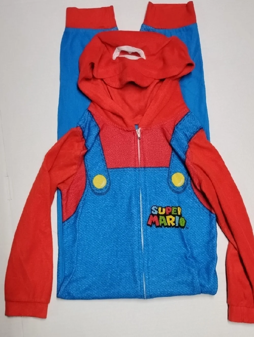 Nintendo Super Mario Blue Hoodie Kids Costume Jumpsuit Pajamas Size Small